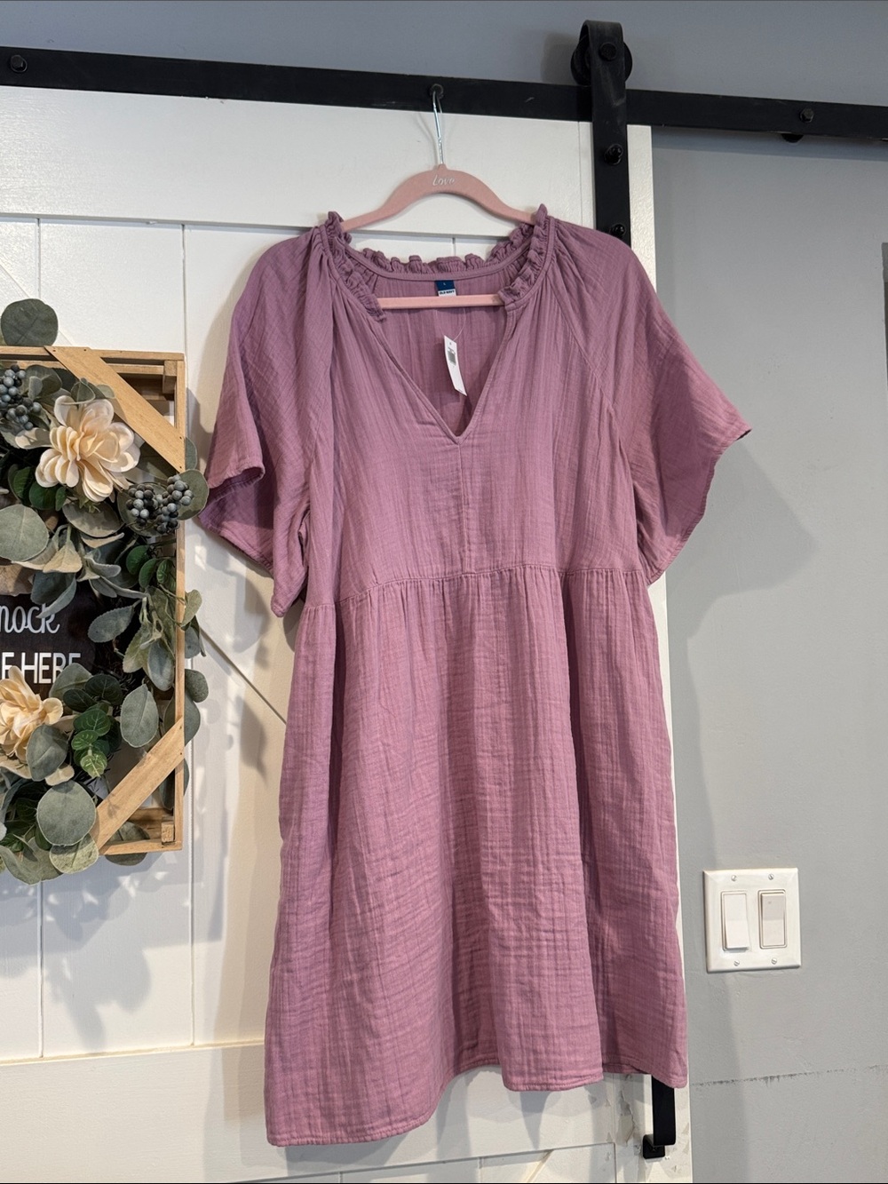 NWT Old Navy gauze  Women's Mauve Cotton Gauze V-Neck Dress sz Large